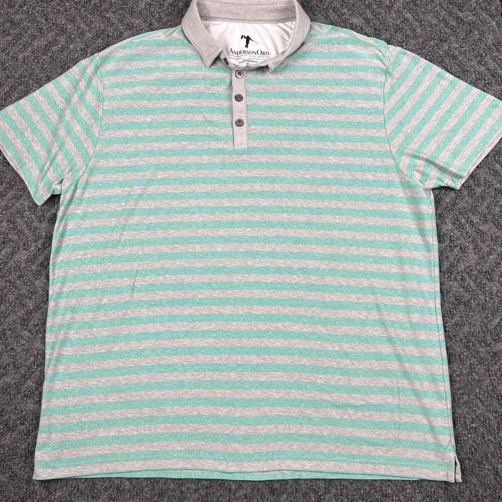 Anderson Ord Polo Shirt Men’s 2XL Gray Blue  Stripes Golf Performance